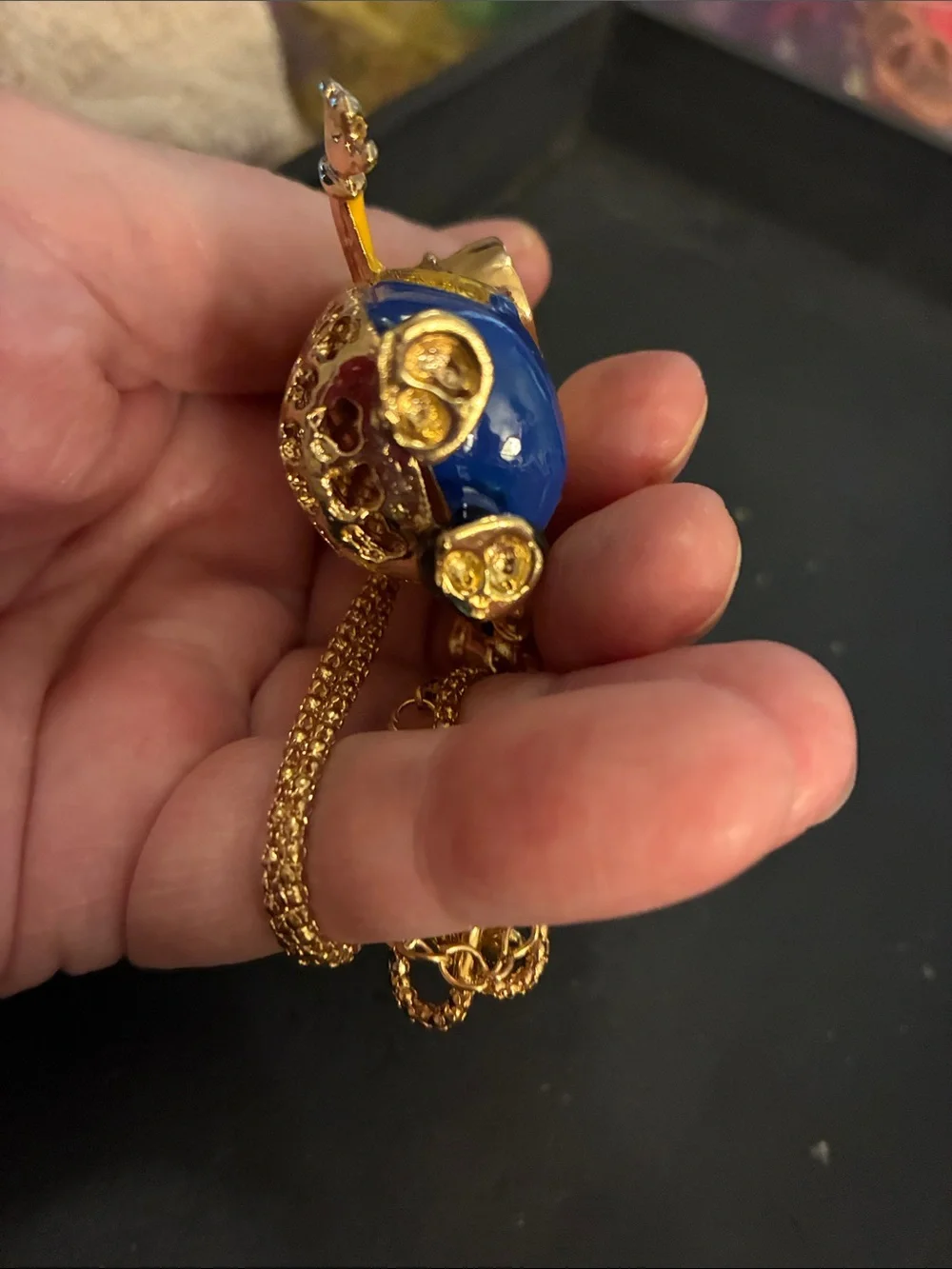 Minion Pendant Necklace with Blue Enamel.Holding a Root Beer. NWOT